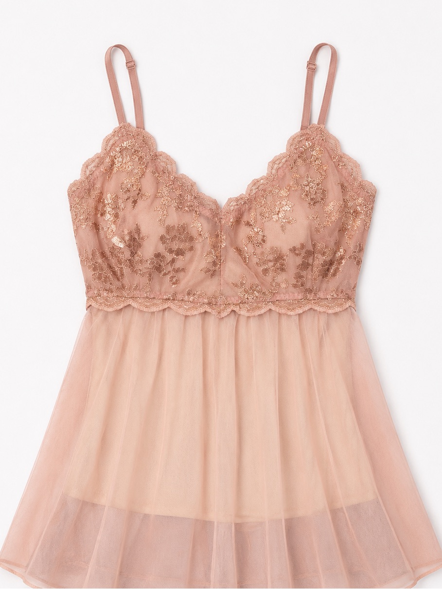 Victoria's Secret Rose Gold Lace & Mesh Chemise